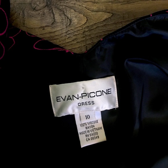 Evan Picone Ruffled Black & Pink Floral Sleeveless Asymmetric Dress - Picture 2 of 5